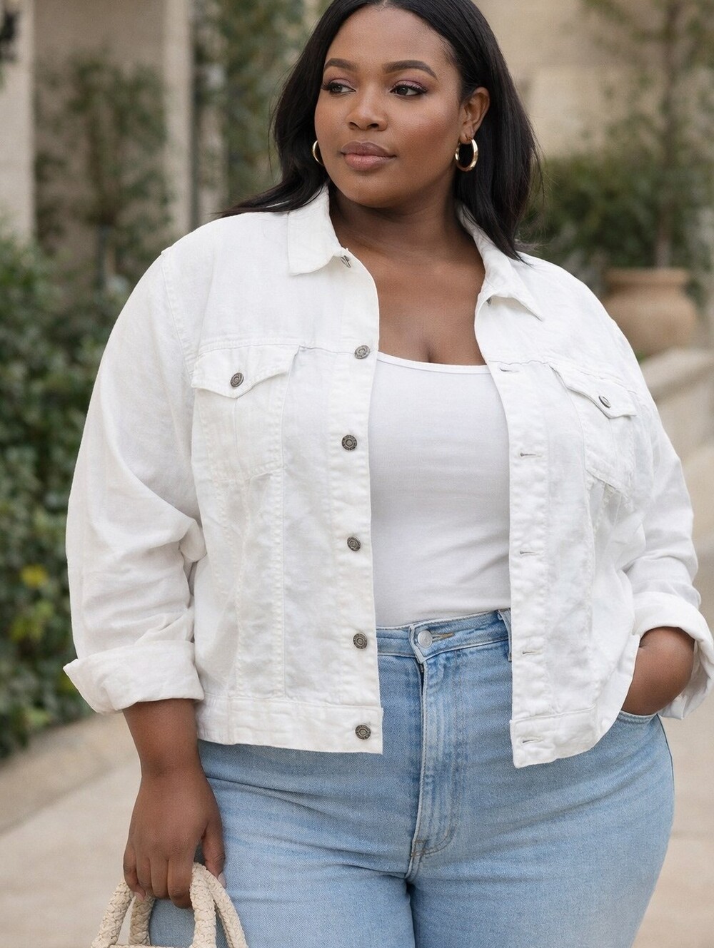 Jones & Company white 100% linen silver button jacket plus Size 3 XL